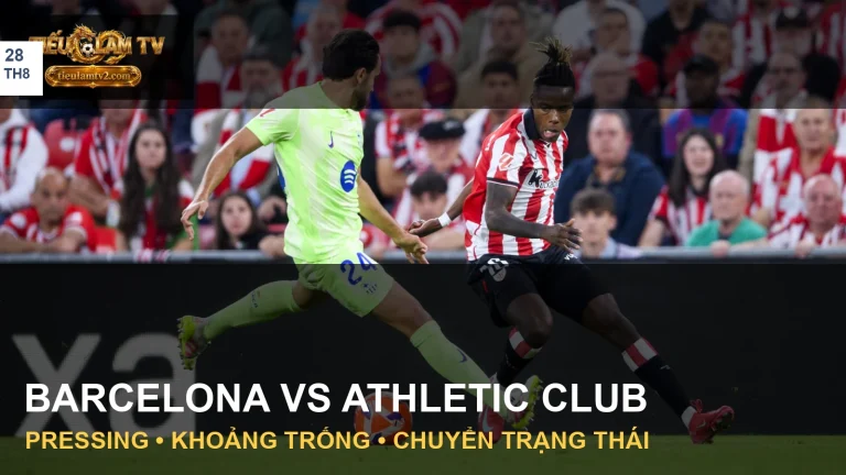 Cầu thủ Athletic Club và Barcelona tranh chấp trong trận LaLiga